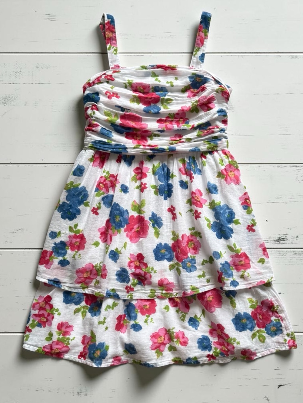 Girls White Floral Tiered Sundress